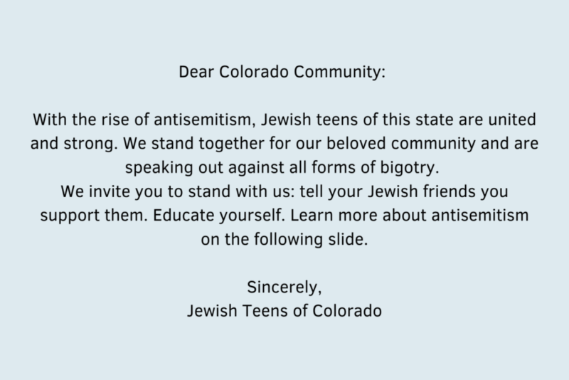 Colorado Teen statement on fighting antisemitism