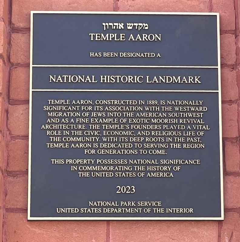 Temple Aaron National Historic Landmark plaque