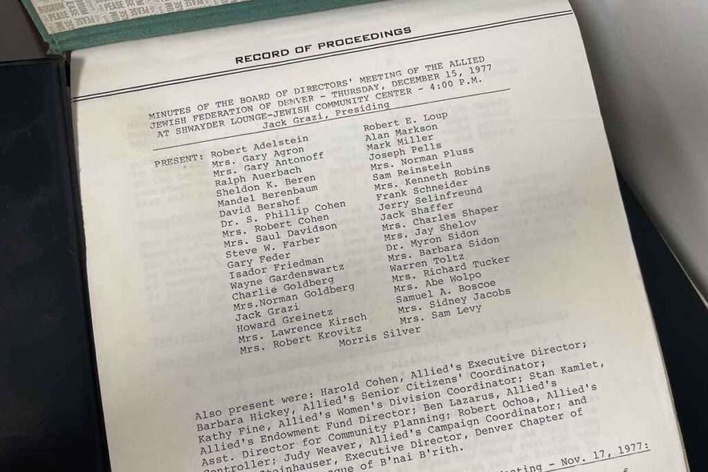 Old meeting minutes for Allied Jewish Federation of Colorado